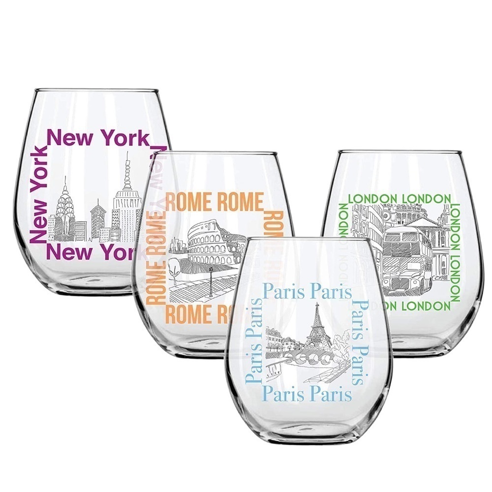 Circleware Voyagers Stemless Wine Glasses, Set of 4 Drinking Glassware 18.9 Oz